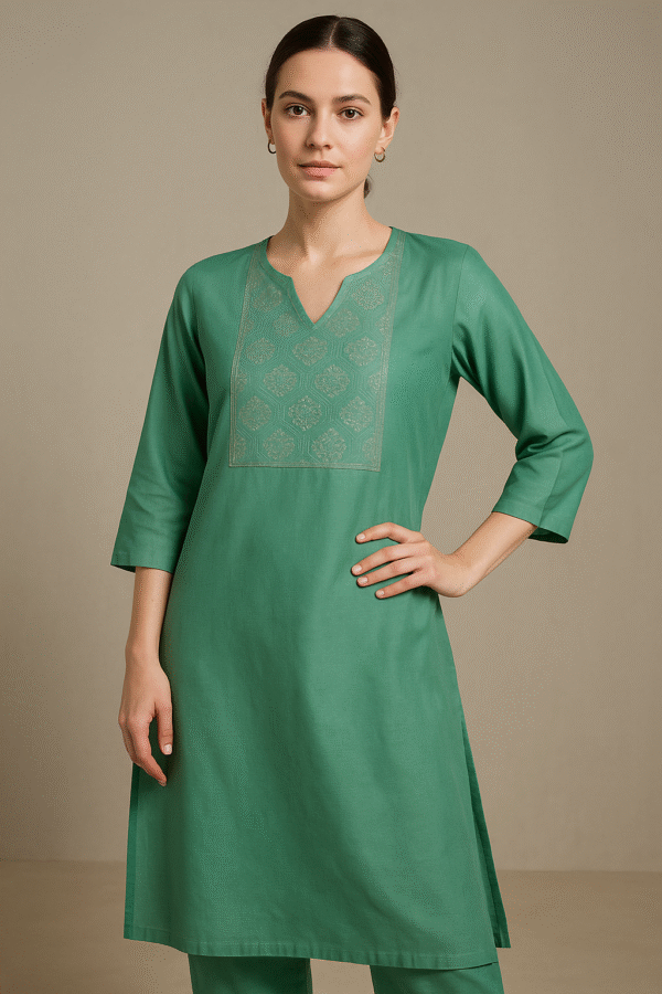 Seafoam Brocade Panel Kurti - Image 2