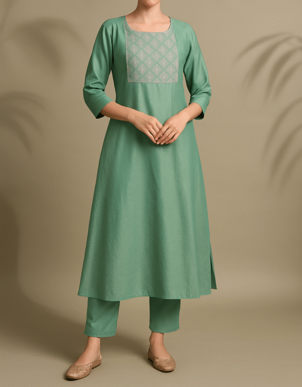 Seafoam Brocade Panel Kurti