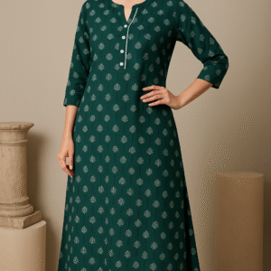 Emerald Elegance Printed Straight Kurti
