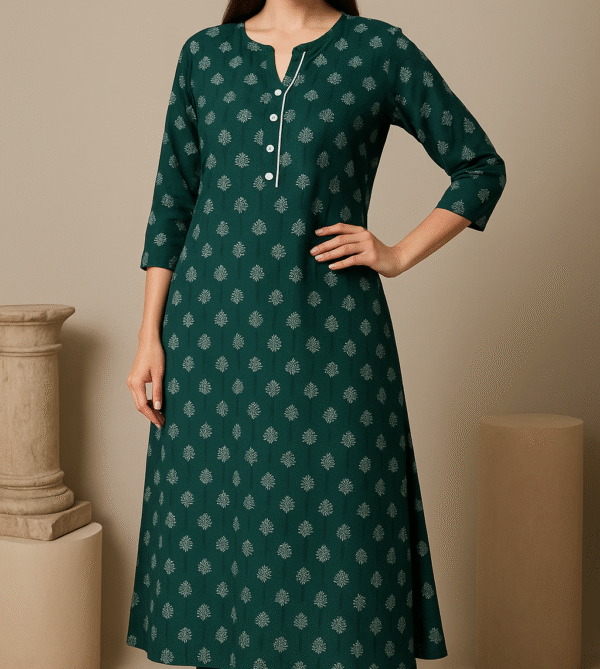 Emerald Elegance Printed Straight Kurti