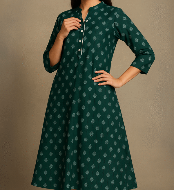 Emerald Elegance Printed Straight Kurti - Image 2
