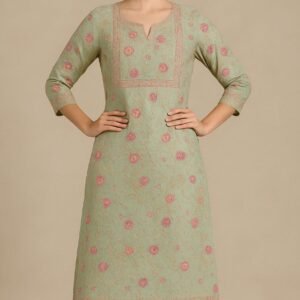Sage Bloom Kurti -Full Embroidary