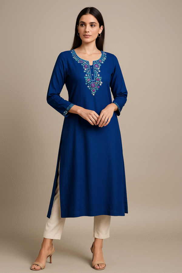 Blue Bloom – Women’s Floral Cotton Kurti - Image 3