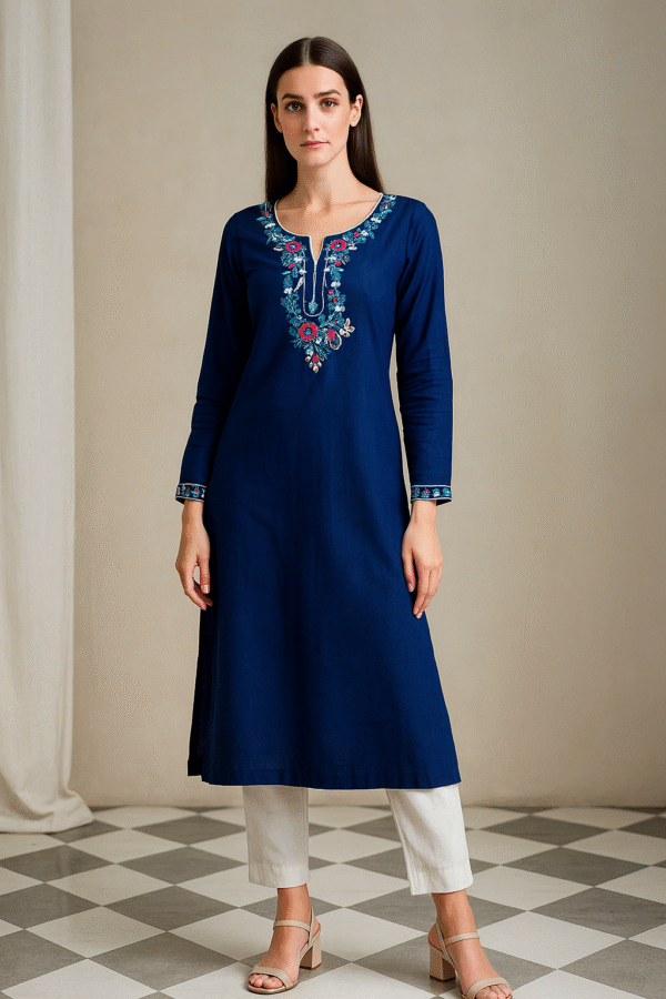 Blue Bloom – Women’s Floral Cotton Kurti