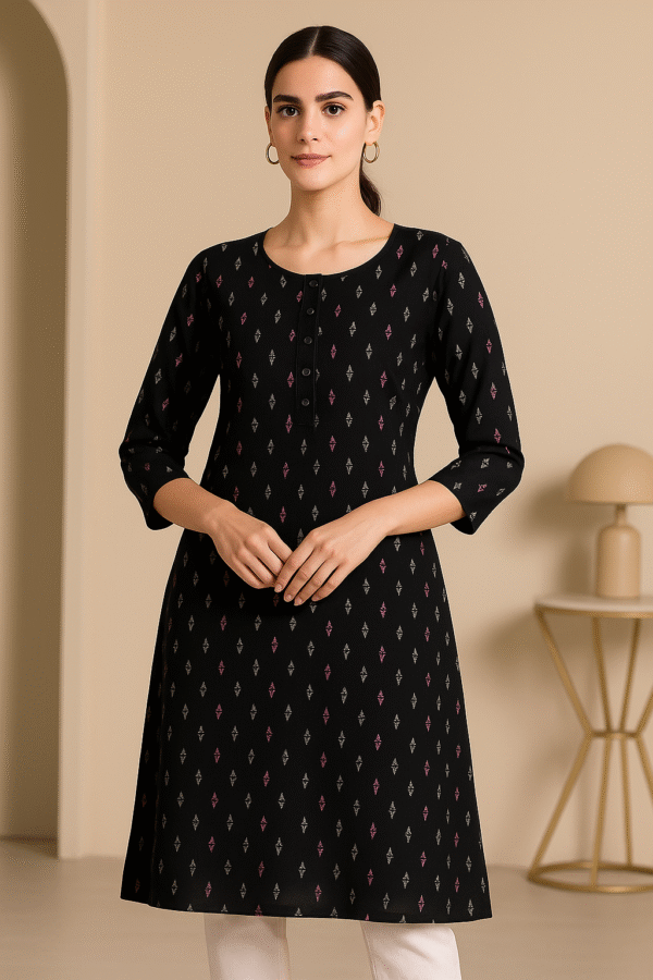 BlackPetal – Women's Black Floral Cotton Kurti - Image 2