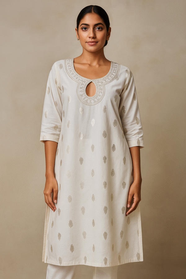 Ivory Elegance: White Embroidered Kurti - Image 3