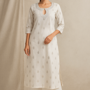 Ivory Elegance: White Embroidered Kurti