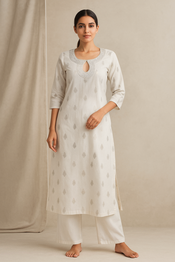 Ivory Elegance: White Embroidered Kurti
