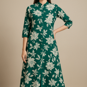 Emerald Bloom Cotton Button-Down Floral Kurta
