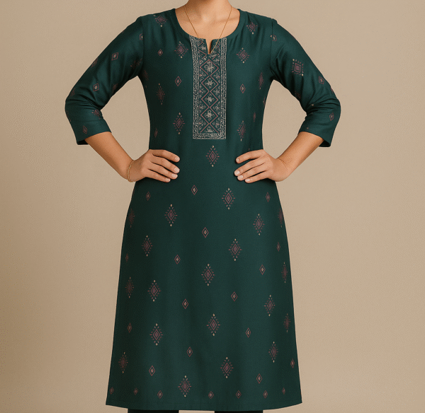 Emerald Charm Printed Straight Kurti - Image 3