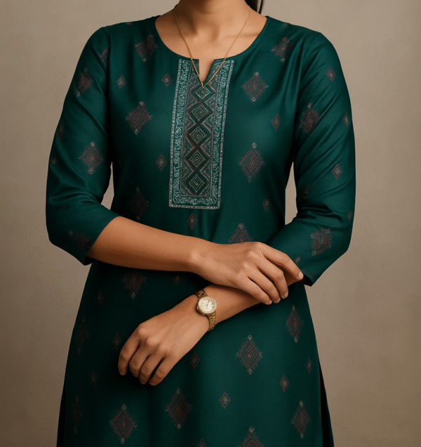 Emerald Charm Printed Straight Kurti - Image 2
