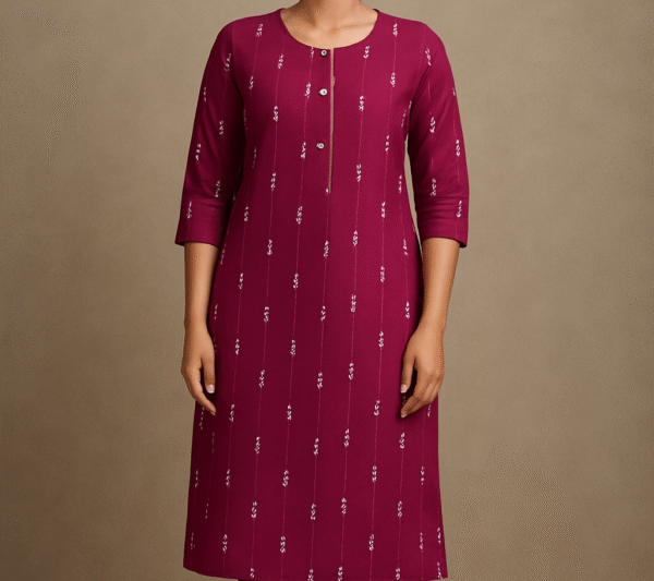 Wine Handblock Straight Kurti - Image 2