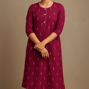 Wine Handblock Straight Kurti