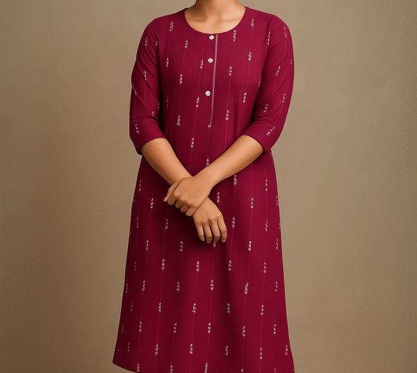 Wine Handblock Straight Kurti