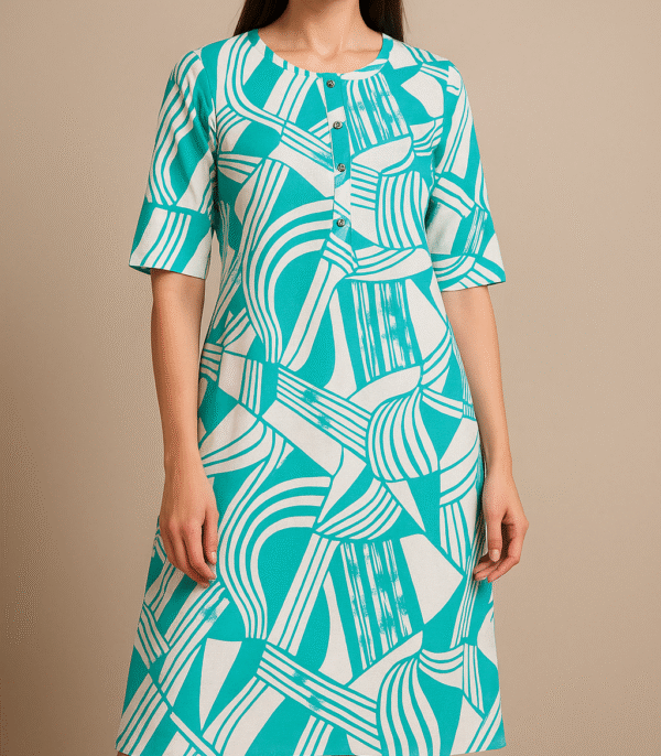 Aqua Abstract Button-Down Dress - Image 2