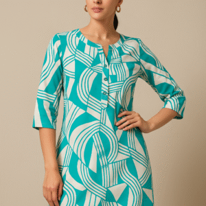Aqua Abstract Button-Down Dress