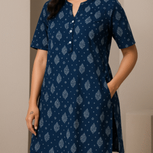 Indigo Leaf Print Straight Kurti