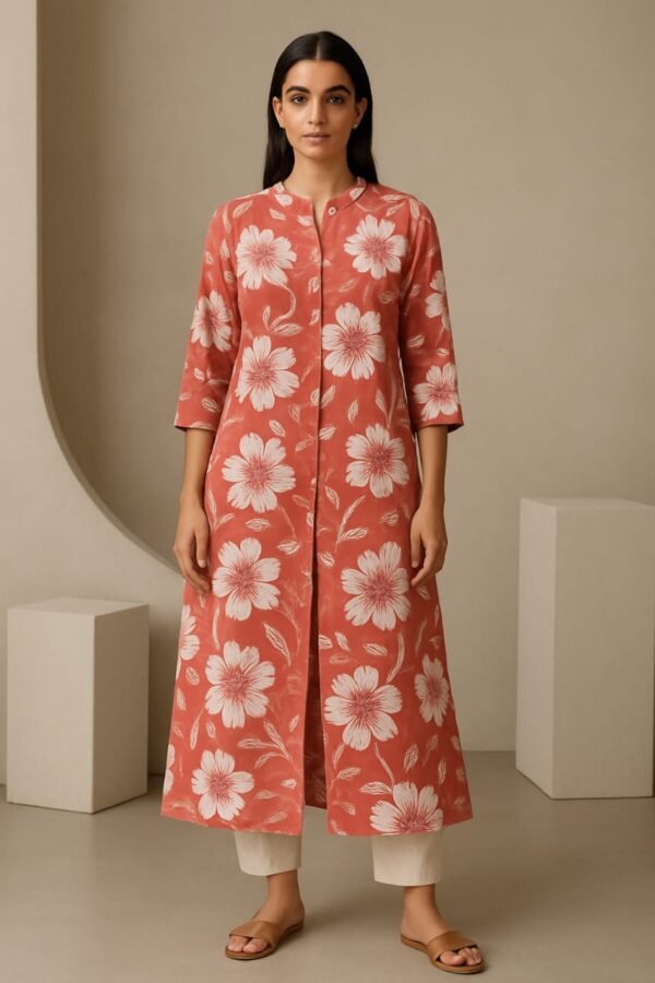 Terracotta Bloom Front-Open Kurti